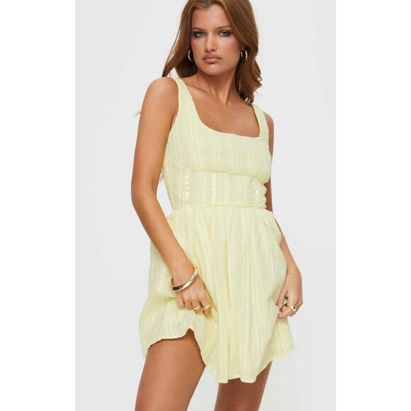 Princess Polly Womens Size 8 Lorinda Lined Sleeveless Mini Day Dress Yellow Boho - Picture 1 of 13